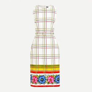 J. Crew Belted Bi-Stretch Dress with Floral Border